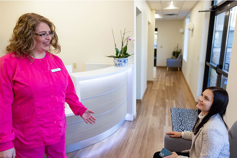 Patient and assistant interaction at front desk