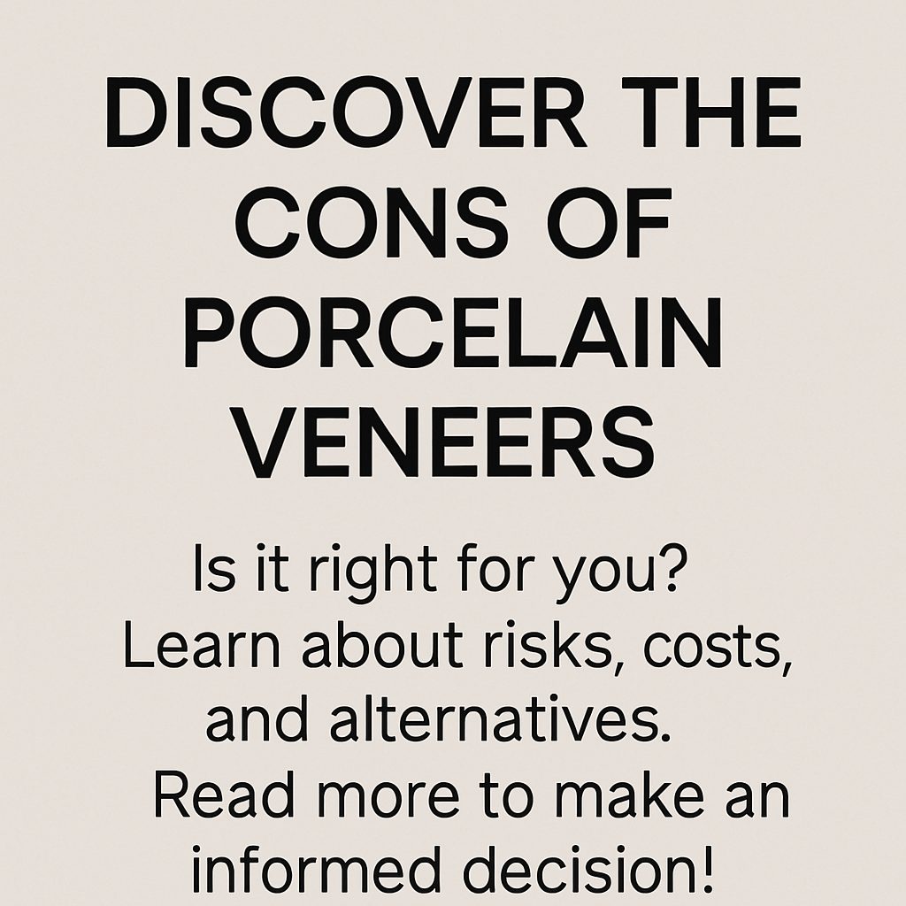 A dentist is pointing to the tooth of a concerned patient in a dental office, using a model of porcelain veneers to explain the procedure and potential drawbacks. No text on the image.